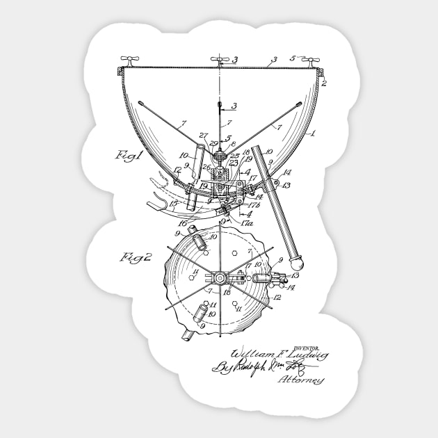 Kettle Drum and Timpani Vintage Patent Hand Drawing Sticker by TheYoungDesigns